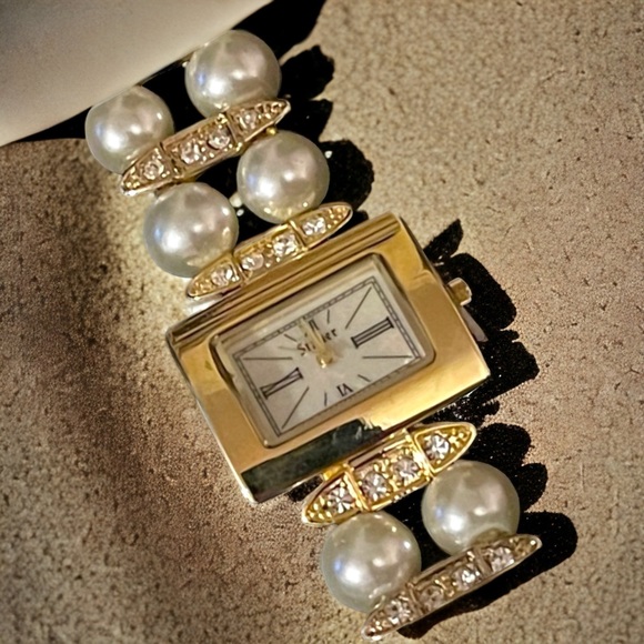 - NWT Stauer Pearl gold finish fancy rhinestone watch party wedding event - Picture 11 of 11